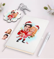 BK Gift Kişiye Özel Sevgili Yeni Yıl Karikatürlü Beyaz Defter Kalem ve Anahtarlık Hediye Seti-2 (Model 1)