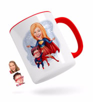 BK Gift Kişiye Özel Süper Anne ve Çocuk Karikatürlü Kırmızı Kupa Bardak