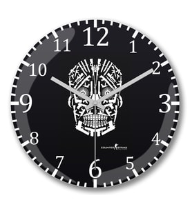 Skull Gun White Duvar Saati Bombeli Gercek Cam