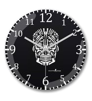 Skull Gun White Duvar Saati Bombeli Gercek Cam