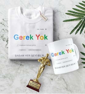 BK Gift Kişiye Özel Babam Her Şeyi Bilir Tişört Kupa Oscar Ödülü Hediye Seti (Model 1)