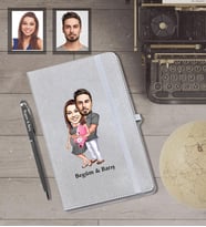 Kişiye Özel Sevgili Karikatürlü Gri Defter Kalem Hediye Seti Model 16