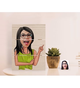 BK Gift Kişiye Özel Kadın Karikatürlü Otantik Masaüstü Ahşap Palet Çerçeve-19 (Beyaz)