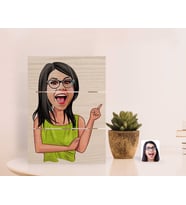 BK Gift Kişiye Özel Kadın Karikatürlü Otantik Masaüstü Ahşap Palet Çerçeve-19 (Beyaz)