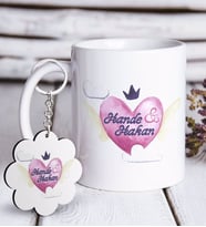 BK Gift Kişiye Özel Sevgililer Günü Beyaz Kupa ve Anahtarlık Hediye Seti-23 (Model 1)
