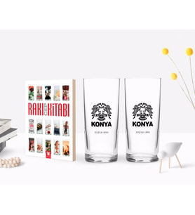 BK Gift Kişiye Özel Renkli Baskılı Konya Tasarımlı Turistik İkili Rakı Bardağı ve Rakı Cep Kitabı Hediye Seti-1 (Model 1)