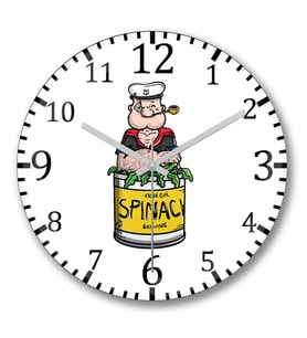 Popeye Spinach Temel Reis Duvar Saati Bombeli Gercek Cam