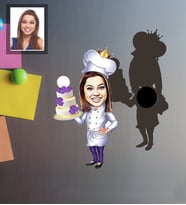 Kişiye Özel Pastacı Karikatürlü Ahşap Magnet Bayan-1