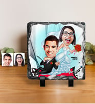 BK Gift Kişiye Özel Gelin Damat Karikatürlü Dekoratif Doğal Taş  2
