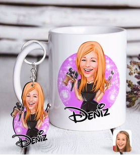 BK Gift Kişiye Özel Kadın Güzellik Uzmanı Karikatürlü Beyaz Kupa ve Anahtarlık Hediye Seti-1 (Model 1)