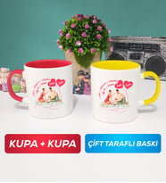 İkili Sevgiliye Sevgililer Günü Hediyesi 5 Kupa Bardak Kırmızı Sarı
