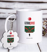BK Gift Kişiye Özel Mesleki Uzman Çavuş Beyaz Kupa ve Anahtarlık Hediye Seti (Model 1)