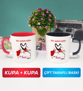 İkili Sevgiliye Sevgililer Günü Hediyesi 10 Kupa Bardak Kırmızı Siyah