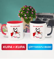 İkili Sevgiliye Sevgililer Günü Hediyesi 10 Kupa Bardak Kırmızı Siyah