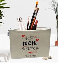 BK Gift Kişiye Özel En İyi Anne Keten Makyaj Çantası - 3 (Bej)