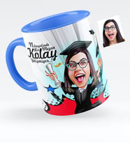 BK Gift Kişiye Özel Bayan Mezun Karikatürlü Mavi Kupa Bardak  1