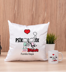 Psikolojik Danışman Kare Yastık ve Beyaz Kupa Bardak