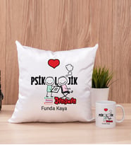 Psikolojik Danışman Kare Yastık ve Beyaz Kupa Bardak