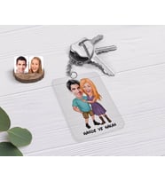 BK Gift Kişiye Özel Sevgililer Karikatürlü Şeffaf Pleksi Anahtarlık-80 (Beyaz)