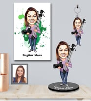Kişiye Özel Fotoğrafçı Karikatürlü 3 lü Hediye Seti Bayan-3