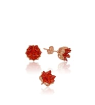 Lotus Çiçeği Küpe Garnet Kırmızı Taşlı Kadın Küpesi Uvps300096