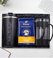 Kişiye Özel Siyah 350 Ml Çelik Bardak Termos & Cam French Press & 250 Gram Tchibo Special Filtre Kahve Hediye Seti