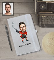 Kişiye Özel Sporcu Karikatürlü Gri Defter Kalem Hediye Seti  Bay-3