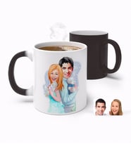 BK Gift Kişiye Özel Sevgililer Karikatürlü Sihirli Kupa Bardak-87 (Beyaz)