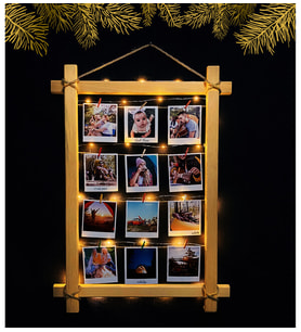Kişiye Özel 12 Fotoğraflı Led Işıklı Mandallı Ahşap Fotoğraf Çerçevesi