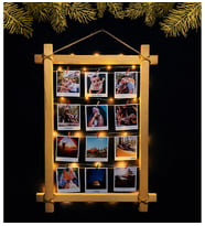 Kişiye Özel 12 Fotoğraflı Led Işıklı Mandallı Ahşap Fotoğraf Çerçevesi