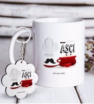 BK Gift Kişiye Özel Mesleki Aşçı Beyaz Kupa ve Anahtarlık Hediye Seti-2 (Model 1)