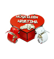 Hoşgeldin Hayatıma Vosvos Tasarımlı Ahşap Kutulu Vosvos Seti Kırmızı Beyaz