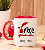 Türkçe Öğretmenine Hediye İçi Ve Kulpu Renkli Kupa Bardak