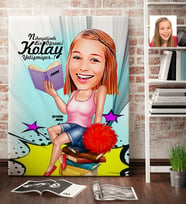 BK Gift Kişiye Özel Bayan Öğrenci Karikatür Kanvas Tablo 70x100cm 1