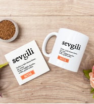 Sevgili Kelime Anlamı Beyaz Kupa Bardak Ve Bardak Altlığı Seti