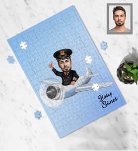 Kişiye Özel Pilot Karikatürlü A4 99 Parça Puzzle Bay-4