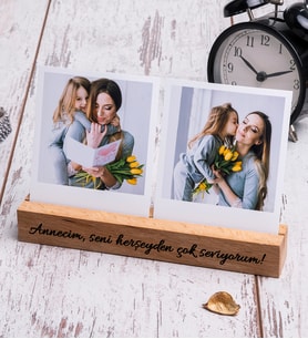 Anneye Hediye İki Fotoğraflı Ahşap Stand
