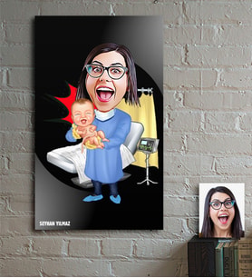 BK Gift Kişiye Özel Bayan Ebe Karikatür Ahşap Tablo - 1