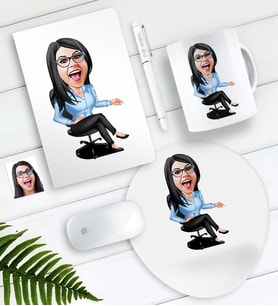 BK Gift Kişiye Özel Bayan Patron Karikatürlü Defter Kalem Kupa Mouse Pad Seti-5 (Model 1)