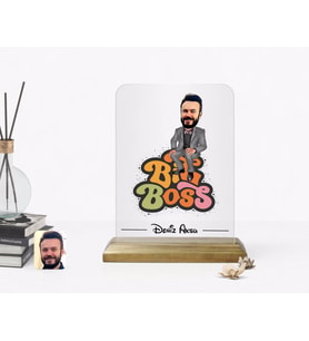 BK Gift Kişiye Özel Erkek Big Boss Karikatürlü Ahşap Standlı Çerçeve-3 (Beyaz)