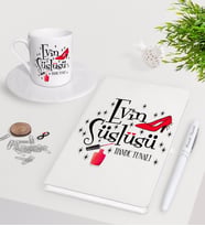 BK Gift Kişiye Özel Evin Süslüsü Beyaz Defter Kalem Türk Kahvesi Fincanı Seti-2 (Model 1)
