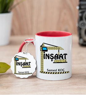 İnşaat Teknikeri Kırmızı Kupa Bardak Ve Anahtarlık Set