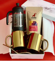 Çift Gold Kupa French Press & Filitre Kahve Sevgiliye Hediye Seti
