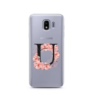 Pembe Çiçekli Harf Tasarım Süper Şeffaf Silikon Telefon Kılıfı Samsung J4 U-Harf