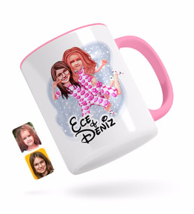 BK Gift Kişiye Özel Kız Kardeşler Karikatürlü Pembe Kupa Bardak-1