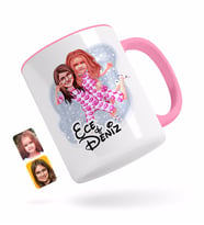 BK Gift Kişiye Özel Kız Kardeşler Karikatürlü Pembe Kupa Bardak-1