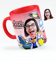 BK Gift Kişiye Özel Bayan Diş Hekimi Karikatürlü Kırmızı Kupa Bardak  1