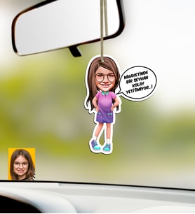 BK Gift Kişiye Özel Kız Çocuk Kolay Yetişmiyor Karikatürlü Ahşap Araba Dikiz Ayna Süsü-5 (Beyaz)