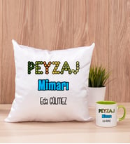 Peyzaj Mimarı Kare Yastık ve Yeşil Kupa Bardak