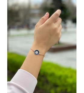 925 Ayar Gümüş Pembe Renk Nazar Boncuk Model Kadın Bileklik